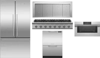 5 Piece Package Includes Refrigerator, Cooktop, Wall Oven, Hood And Dishwasher